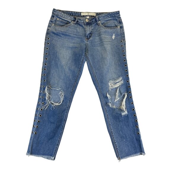 Ashley Mason Jeans Womens 7 Blue‎ Denim Distressed Metal Eyelet Detail - Picture 1 of 8